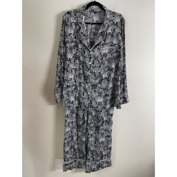 Banana Republic Womens Large Zebra Print Black White Pajama Set - Picture 2 of 13